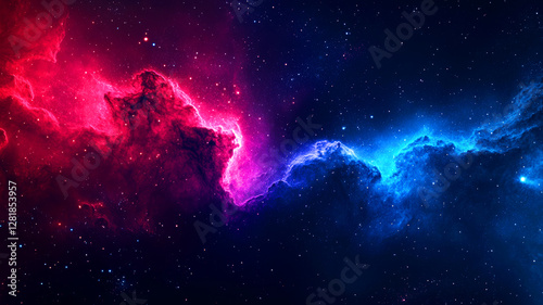 Stunning Cosmic Sky Nebula Display of Vibrant Pink and Blue Nebulae, swirling through the dark expanse of space Abstract Background