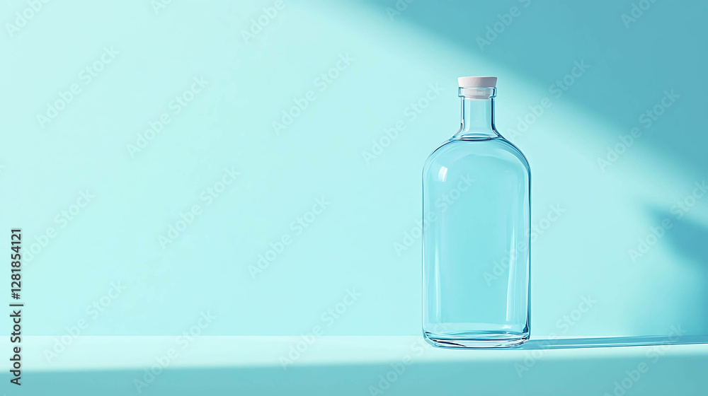 Aesthetic glass bottle on a pastel blue gradient backdrop Aesthetic glass bottle on a pastel blue gradient backdrop