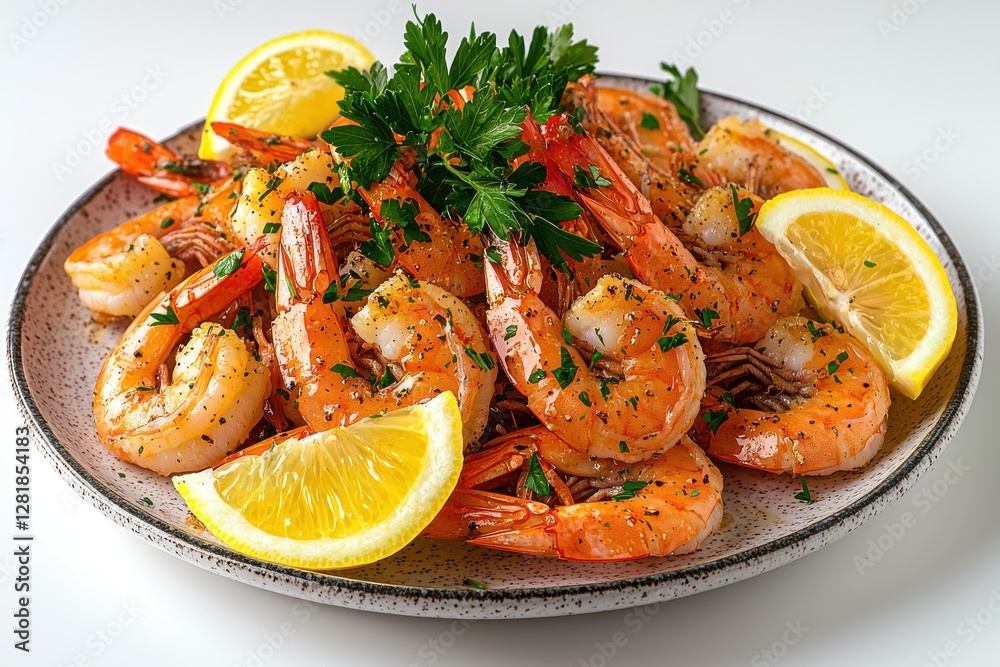 Delicious fried shrimp with lemon and parsley, beautifully plated and ready to eat, a gourmet seafood dish perfect for a restaurant menu or food blog. Delicious fried shrimp with lemon and parsley, beautifully plated and ready to eat, a gourmet seafood dish perfect for a restaurant menu or food blog.