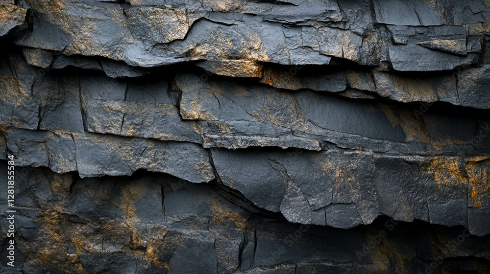 Detailed close-up of layered black slate texture for background or material design Detailed close-up of layered black slate texture for background or material design