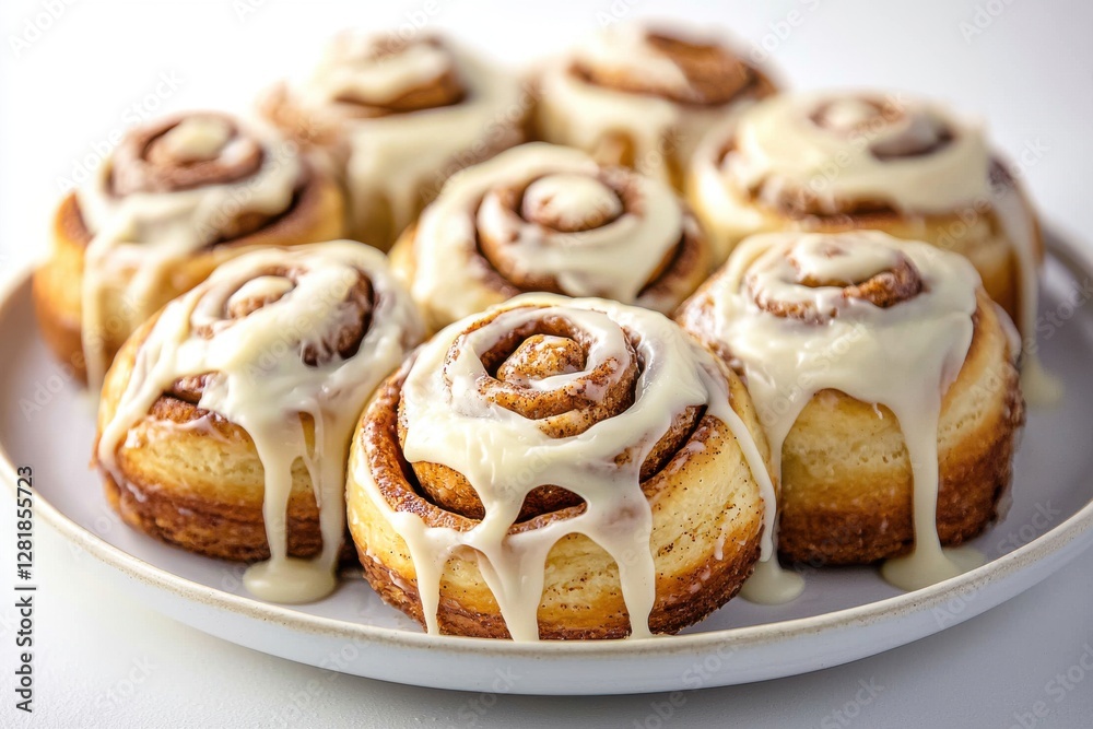 A delicious plate of cinnamon rolls generously drizzled with creamy icing, a warm and comforting treat perfect for breakfast or a sweet dessert, freshly baked and tempting. A delicious plate of cinnamon rolls generously drizzled with creamy icing, a warm and comforting treat perfect for breakfast or a sweet dessert, freshly baked and tempting.
