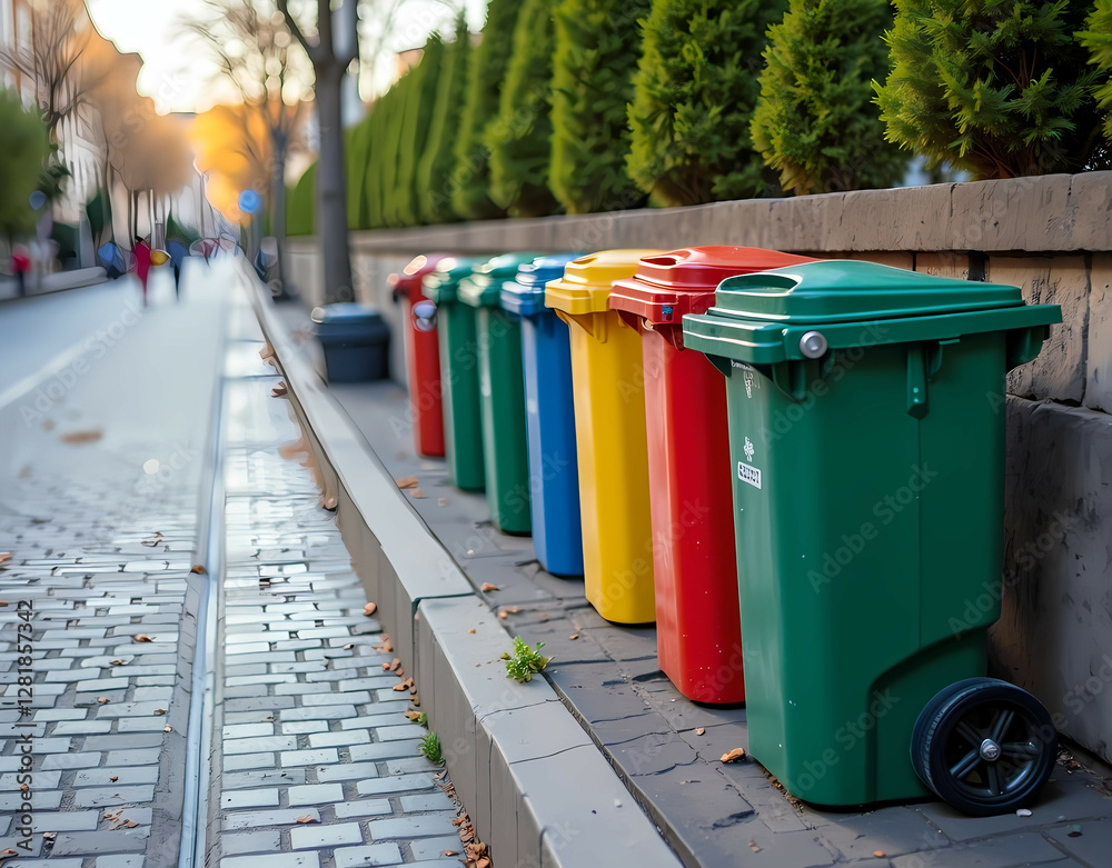A street with underground waste collection bins for efficient waste disposal. Generative AI A street with underground waste collection bins for efficient waste disposal. Generative AI