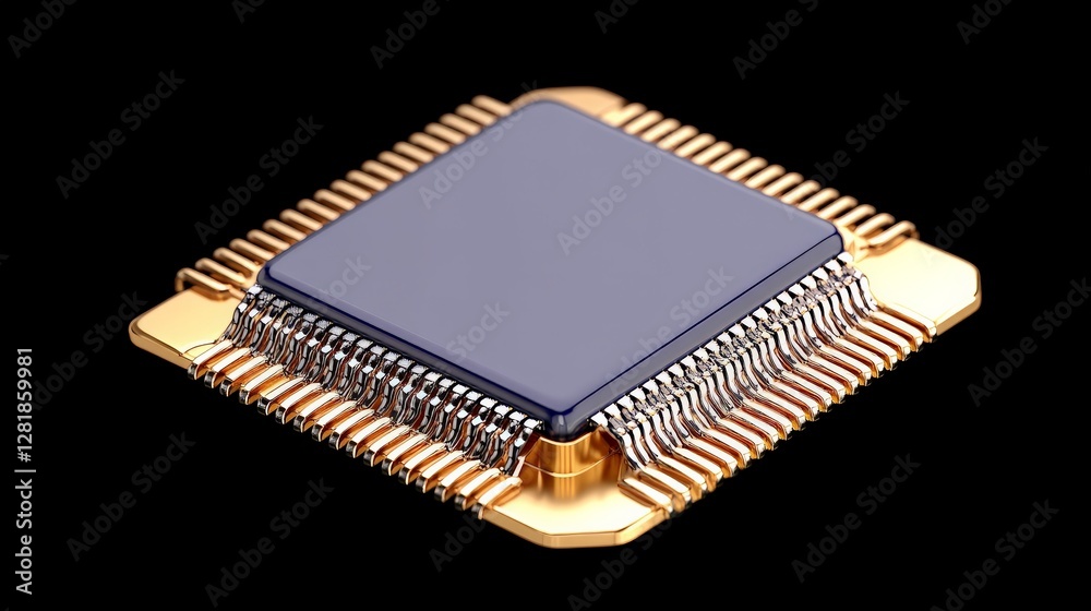 Close-up View of a Microprocessor with Gold Contacts on Black Background Close-up View of a Microprocessor with Gold Contacts on Black Background