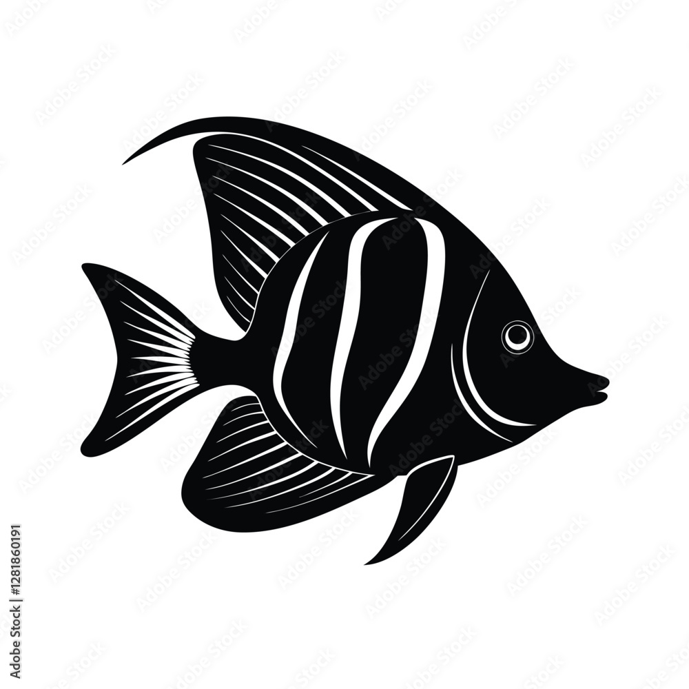 Obraz premium Spotfin Butterflyfish Silhouette Vector Art and Black Color Spotfin Butterflyfish Design Illustration