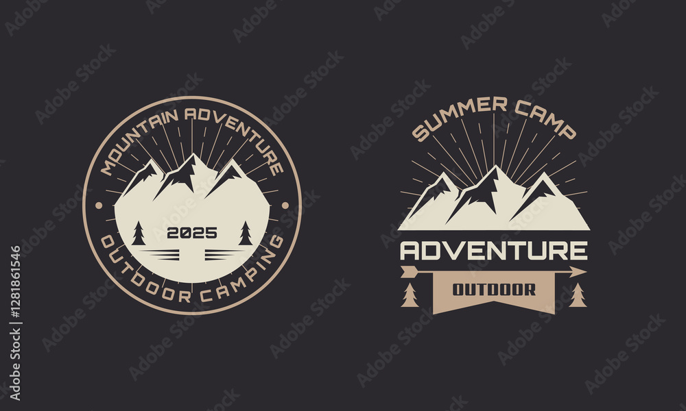 Fototapeta premium Set of Vintage Camping Outdoor Adventures Emblems Logo. Design Concept for Brand, Business, Company, Badge, Sticker, Stamp, Label.