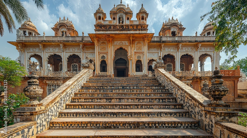 Fototapeta premium Ornate building with grand staircase showcases impressive architectural details