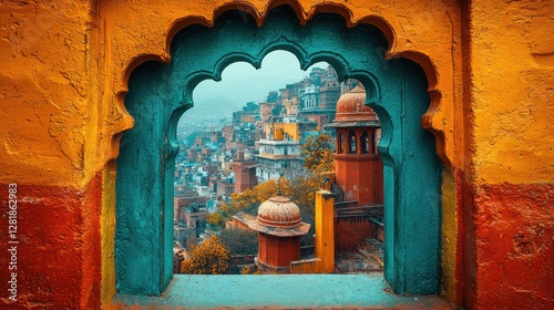 A Beautiful Architectural View Through a Painted Window Frame