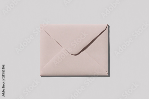 Soft Correspondence: A close-up, overhead shot of a pale pink envelope, casting a gentle shadow, suggesting the delivery of a private note or invitation. 
