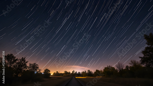 Light trails of shooting stars. Ultra realistic night sky effects. How to capture meteor showers. Stunning astrophotography techniques. photo