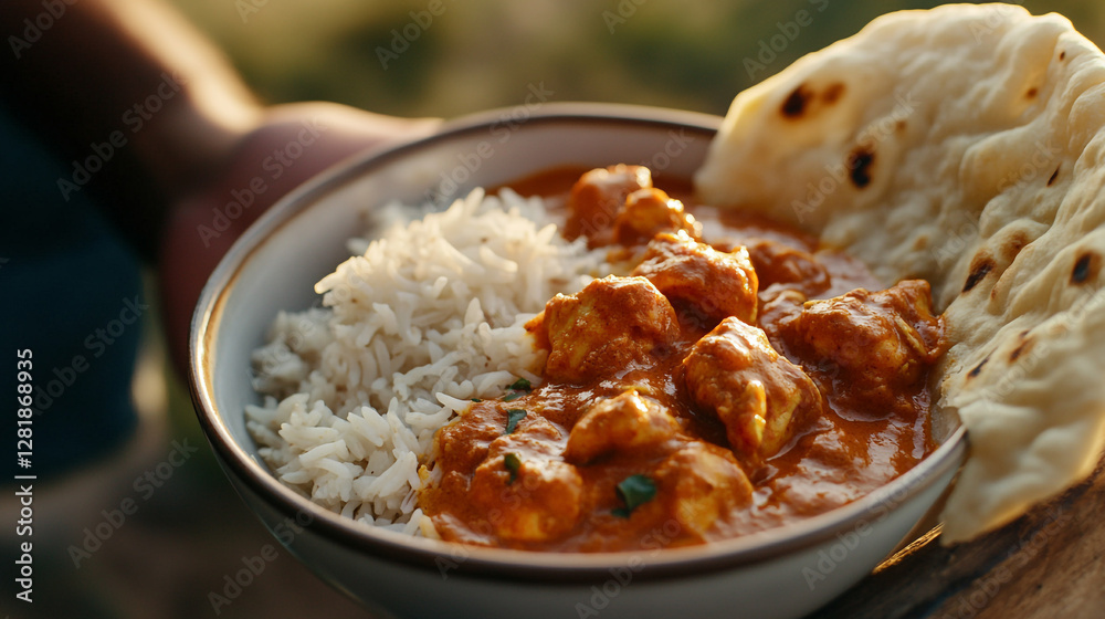 Delicious Chicken Tikka Masala Served with Rice and Naan Delicious Chicken Tikka Masala Served with Rice and Naan