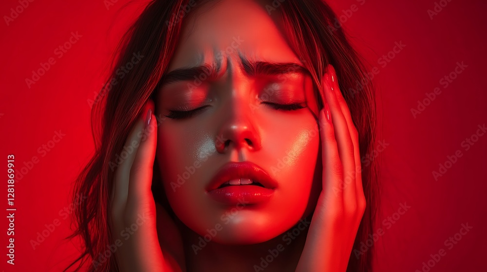 Red Light Portrait: A Woman's Pain and Suffering Red Light Portrait: A Woman's Pain and Suffering