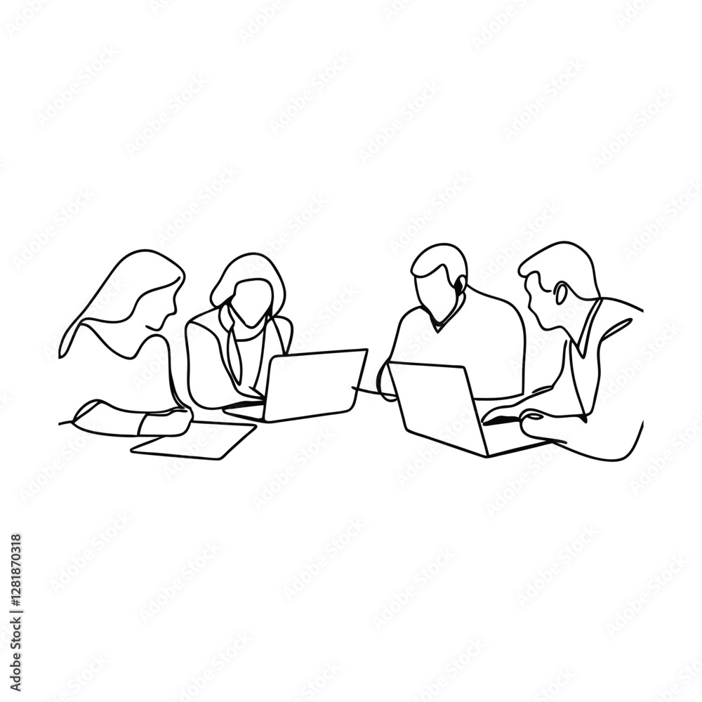 Teamwork Collaboration Meeting SingleLine Laptop Project Discussion Teamwork Collaboration Meeting SingleLine Laptop Project Discussion