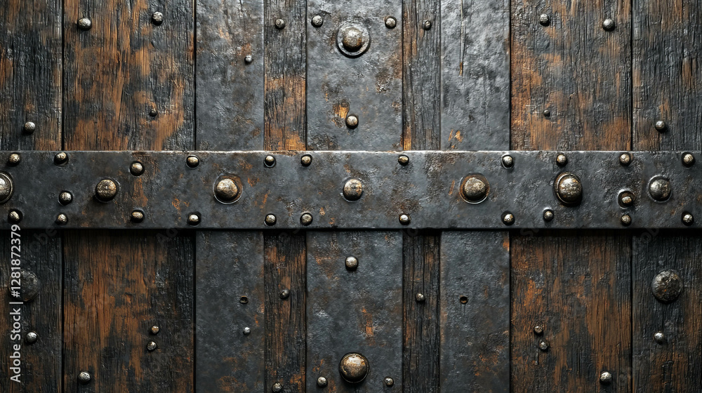 Fototapeta premium Rustic hardwood wall with metal accents for interior design and decor inspiration