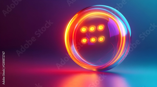 Abstract glowing neon symbol on a reflective surface.  Possible use Background, wallpaper, digital art photo