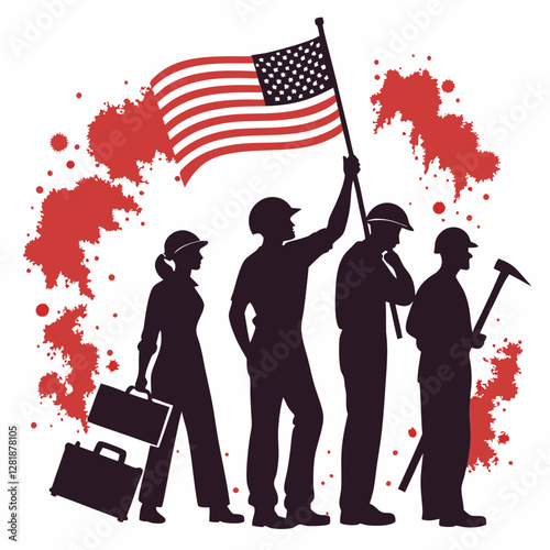 american flag with people