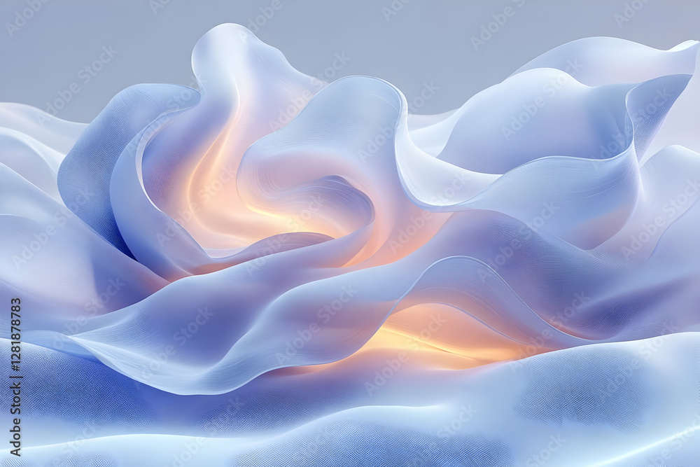 Obraz premium Abstract light blue fabric folds, soft glowing light, dynamic textures, use for fashion design background