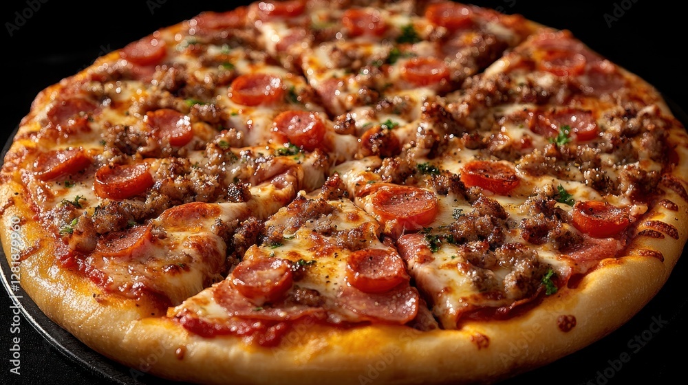 Delicious Meat Pizza Slices Dark Background Food Menu Delicious Meat Pizza Slices Dark Background Food Menu