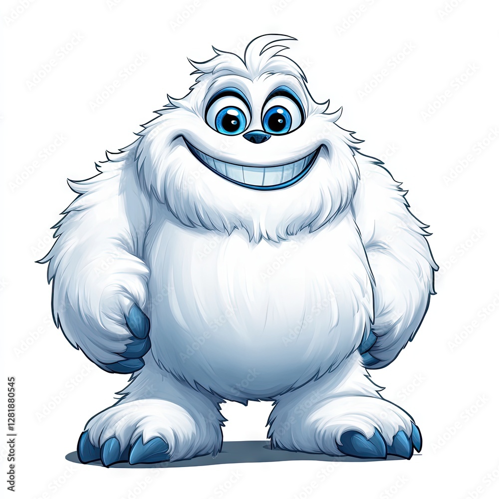 Obraz premium Cheerful Cartoon Yeti Posing Against a White Background