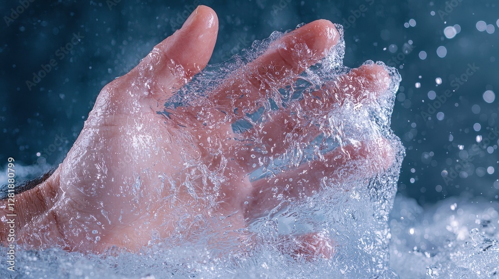 Fototapeta premium Captivating Hand Breaking Through Water Surface with Splashes