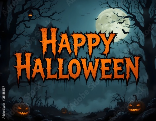 Happy Halloween typography with blue background.