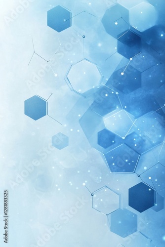 Abstract blue science background with hexagonal shapes and network connections for technology concept design and medical research visualization