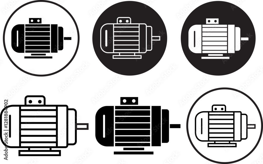 set of black Electric motor icons. industrial dc electromotor symbol. suitable for mobile app, and website UI design. Trendy flat motor icons