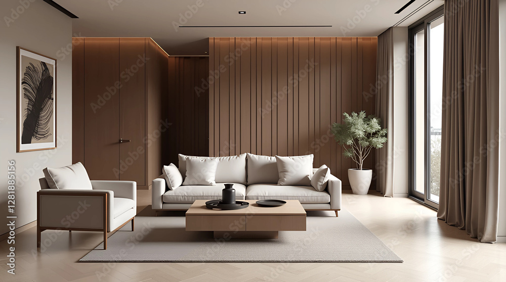 Fototapeta premium Luxury Minimalist Modern Living Room with Elegant Interior Design