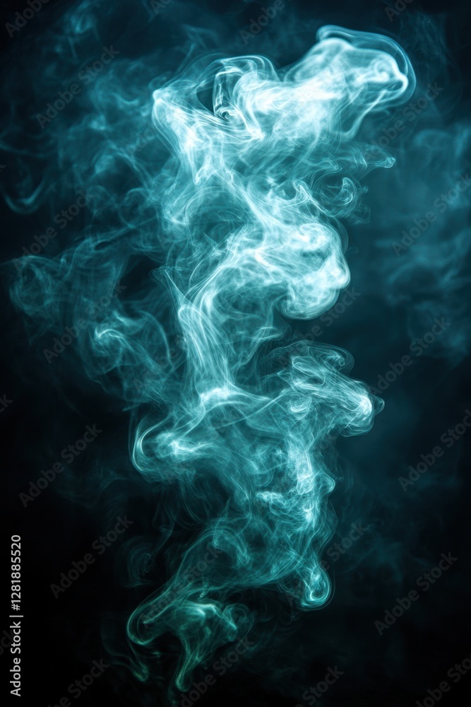 Ethereal teal smoke rising against a dark background creating a sense of mystery and tranquility perfect for abstract designs and atmospheric visuals Ethereal teal smoke rising against a dark background creating a sense of mystery and tranquility perfect for abstract designs and atmospheric visuals