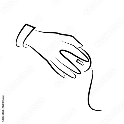 Human hand holding computer mouse. Graphic image. Vector illustration set