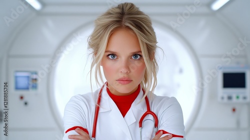 Confident Female Nurse in Modern Medical Environment Portrait