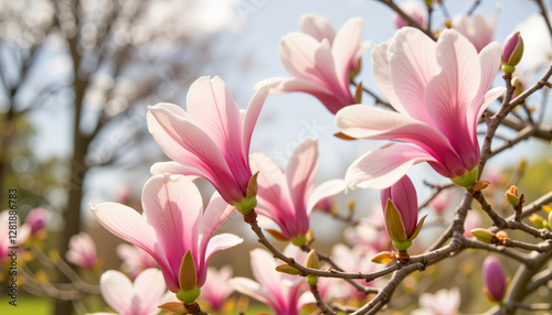 Magnolia buds swaying gently in spring garden, peaceful beauty