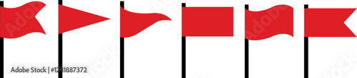 Red flag icons set. Concept of pointer, tag and important sign collection. icons. Red flag template. Red horizontal waving flag.