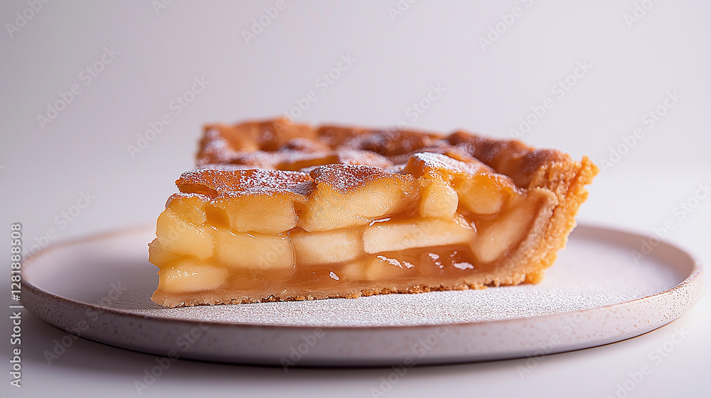 A slice of apple pie with a crumbly topping A slice of apple pie with a crumbly topping