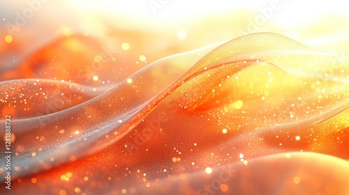 Golden fabric waves, sunset bokeh, abstract background, design
