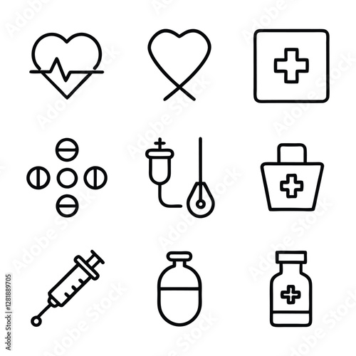 Flat Medical Icons Collection – Health and Wellness Symbols on white background