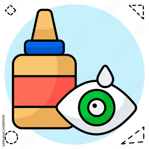 An icon design of dropper bottle with eyeball, eye drops