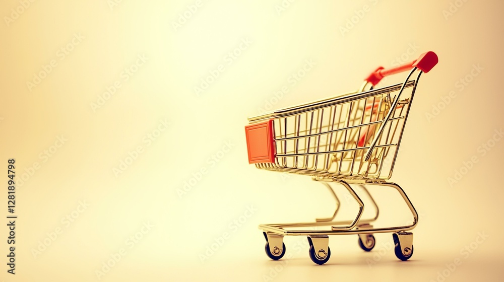 A shopping cart with a red handle A shopping cart with a red handle