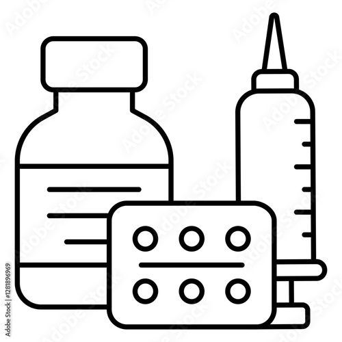 Premium download icon of injection with pills, medicine vector