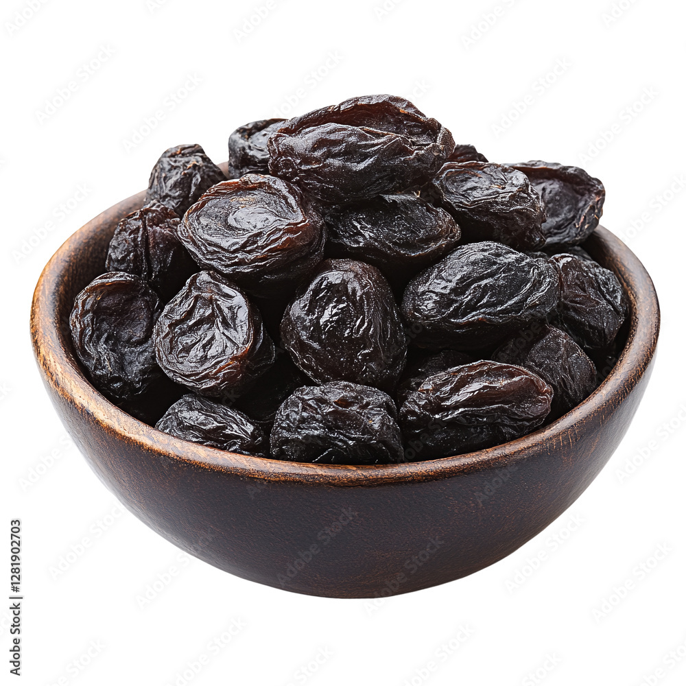 A bowl of dried prunes.