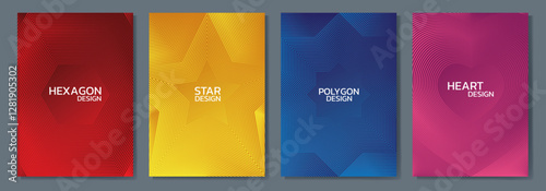 Cover bright color pattern background polygon design or hexagon star and heart, Set line gradient texture, Book and business card, brochure or poster format geometric luxury shiny.