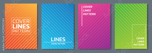 Cover bright lines pattern background design, Set gradient texture, Book and business card, brochure or poster format geometric luxury colorful shiny.