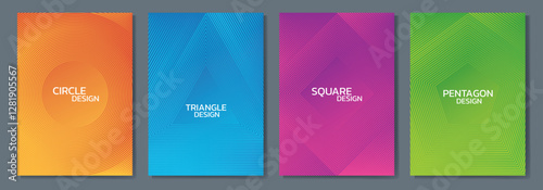 Cover bright color pattern background design, Set line gradient texture, Book and business card, brochure or poster format geometric luxury shiny.