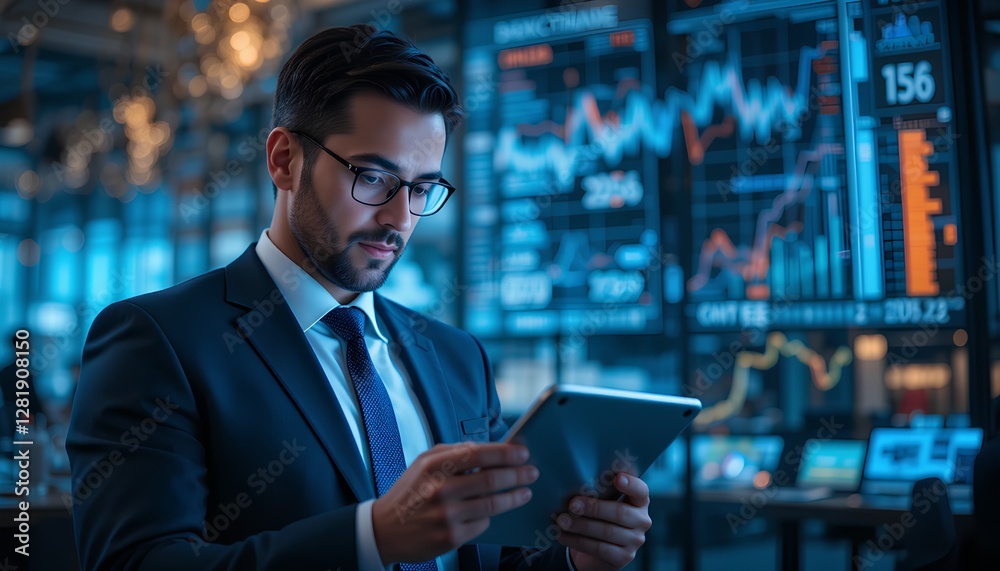 High-powered executive reading financial news on a tablet High-powered executive reading financial news on a tablet