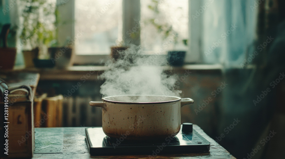 Hot Pot, A hotpot pot on an induction stove, showcasing high fidelity and modern design in a culinary setting. Hot Pot, A hotpot pot on an induction stove, showcasing high fidelity and modern design in a culinary setting.