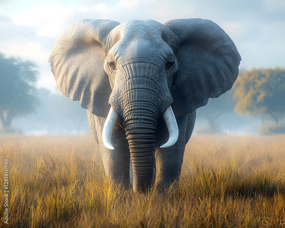Naklejka premium Majestic African Elephant in Natural Habitat with Textured Detail – Generative AI