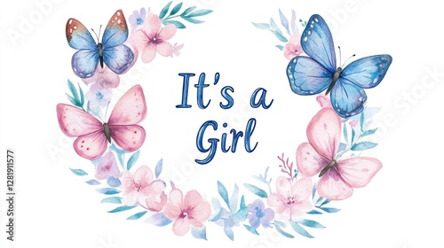 Watercolor floral wreath with butterflies and 