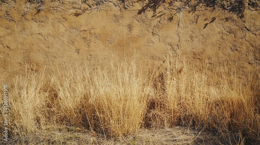 Rustic earthy texture of mud wall with dry grass for natural design concepts Rustic earthy texture of mud wall with dry grass for natural design concepts