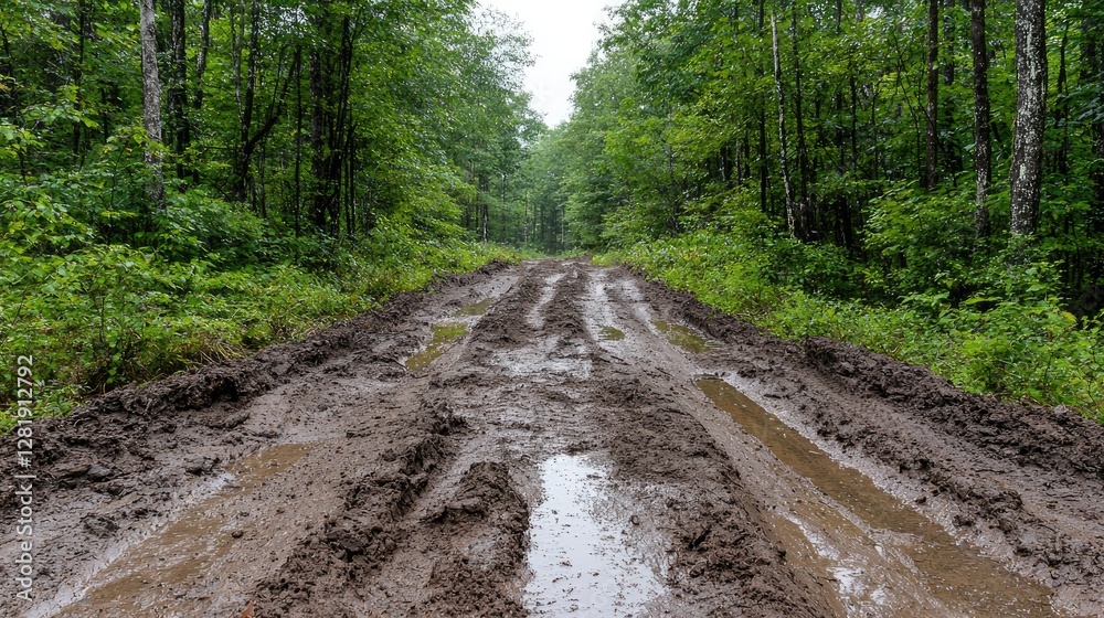 Obraz premium Muddy forest road after rain