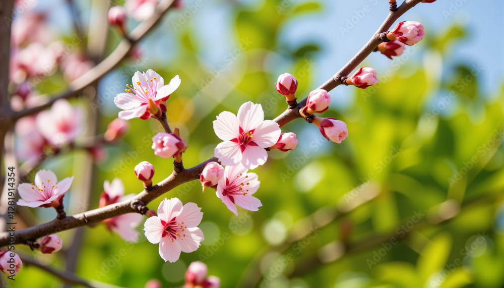 Delicate pink almond blossoms swaying in the breeze, spring beauty Delicate pink almond blossoms swaying in the breeze, spring beauty