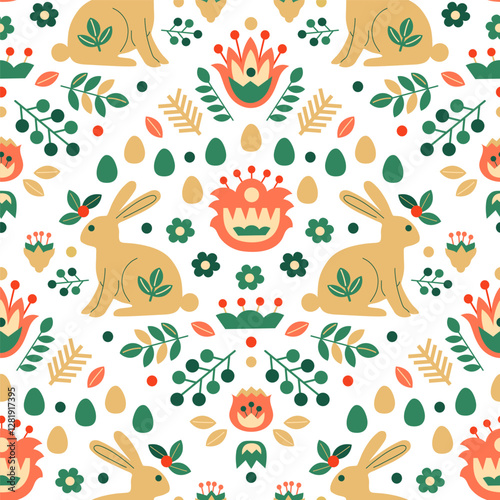Easter pattern in scandi style. Hand drawn vector illustration.